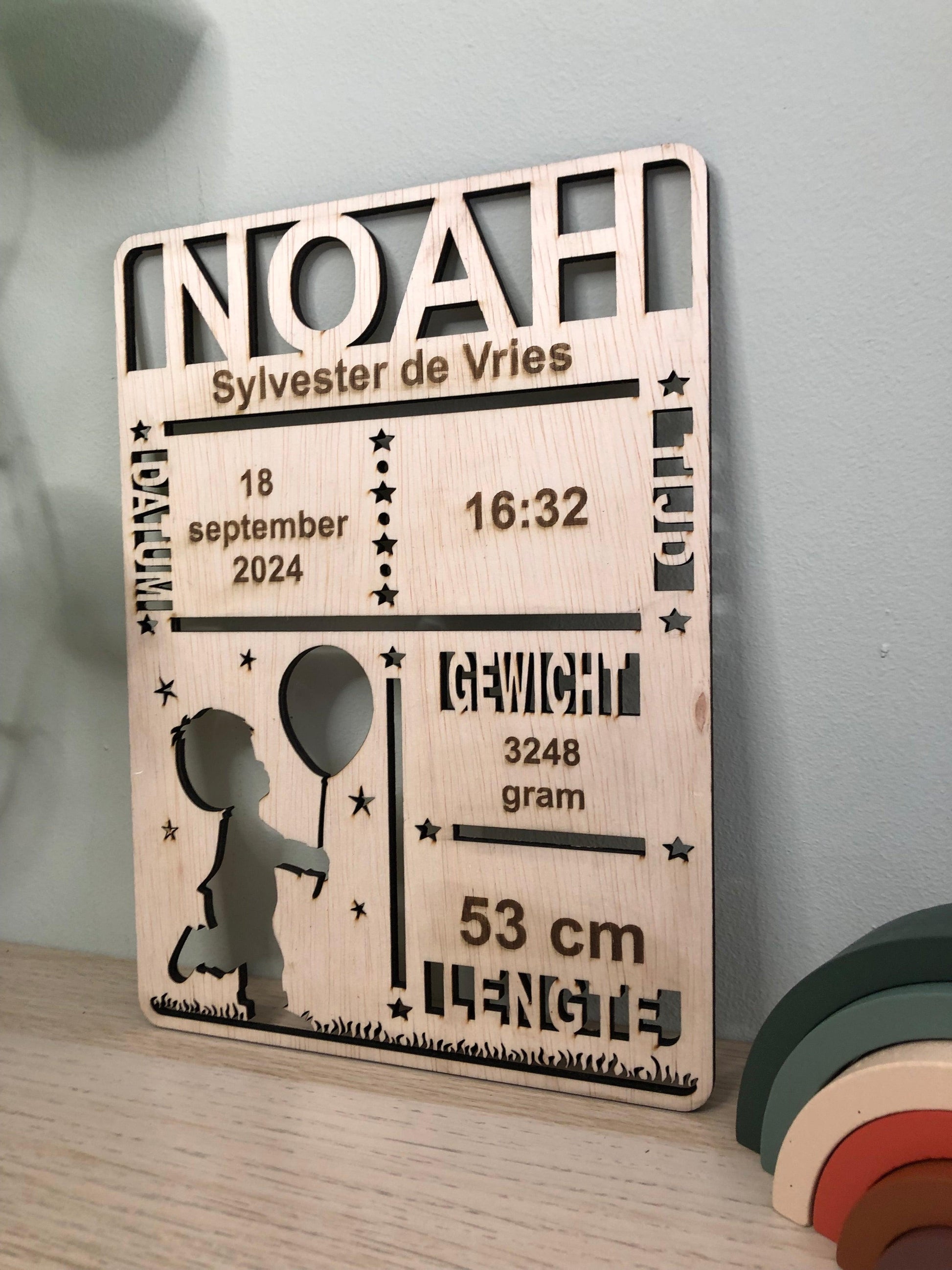 Geboortebordje jongen met ballon - Pico's Handmade
