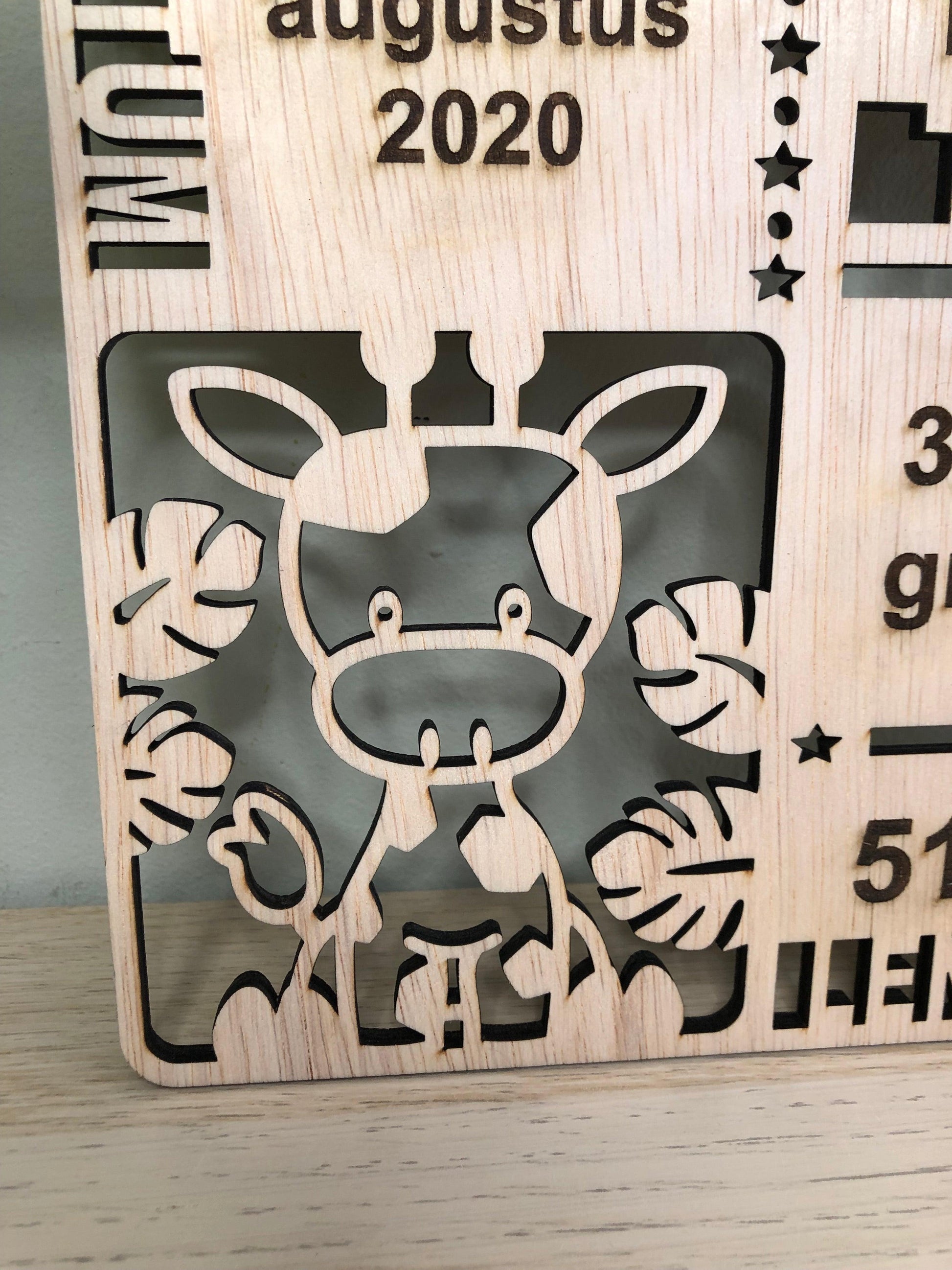 Geboortebordje giraffe - Pico's Handmade
