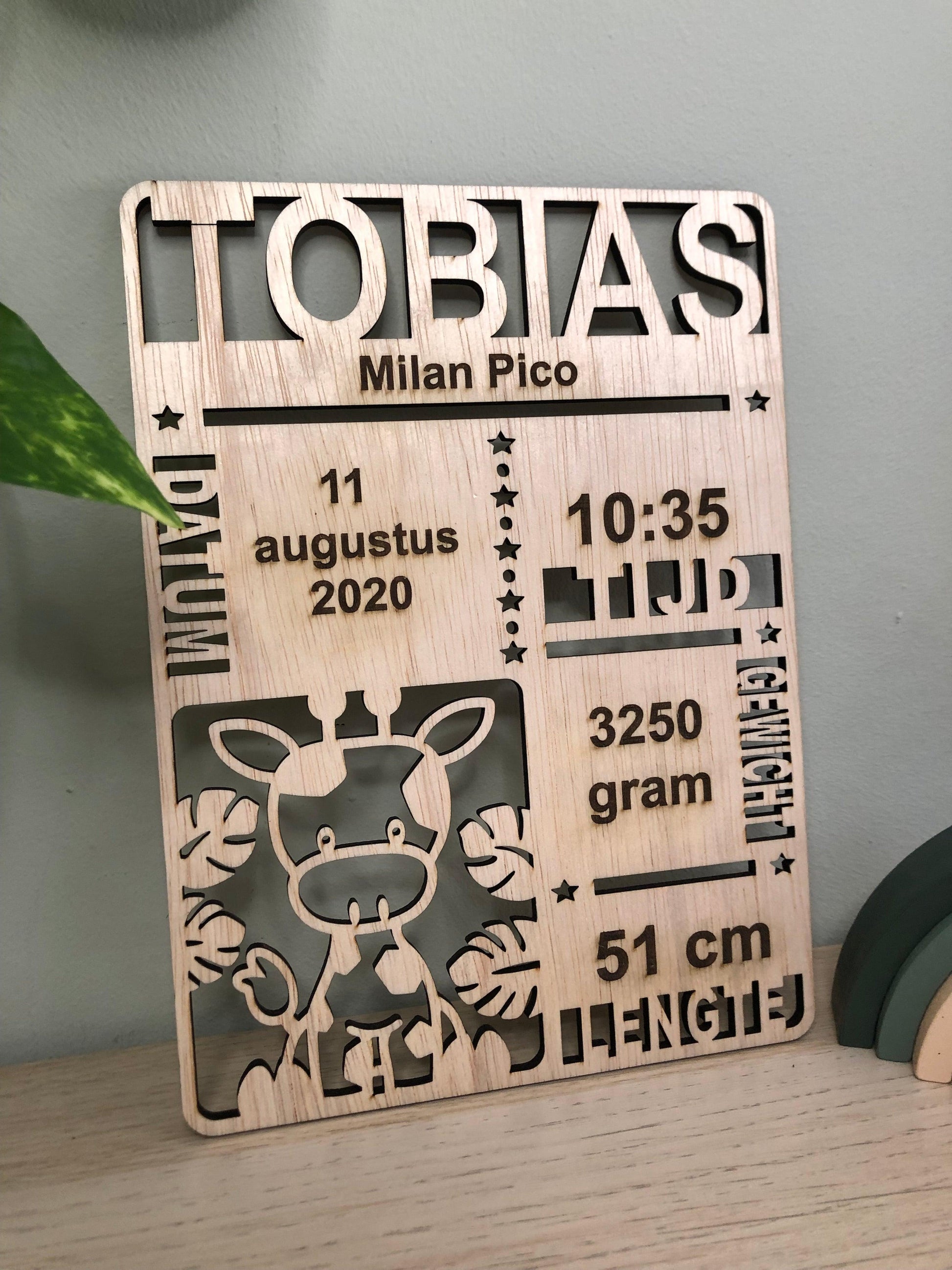 Geboortebordje giraffe - Pico's Handmade